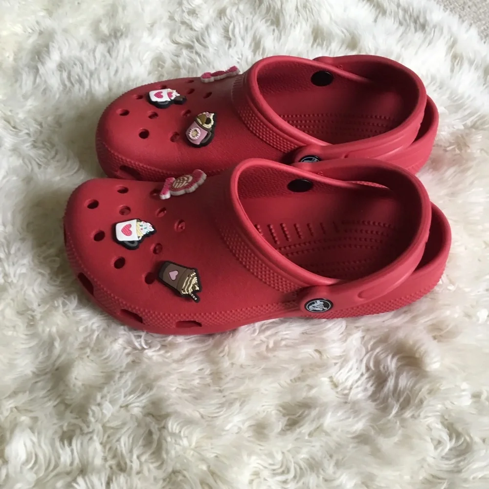 CROCS Red Kids' Clogs with Cute Charm Accents